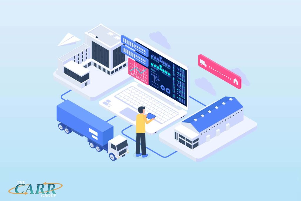 Connected warehouse and delivery systems illustration
